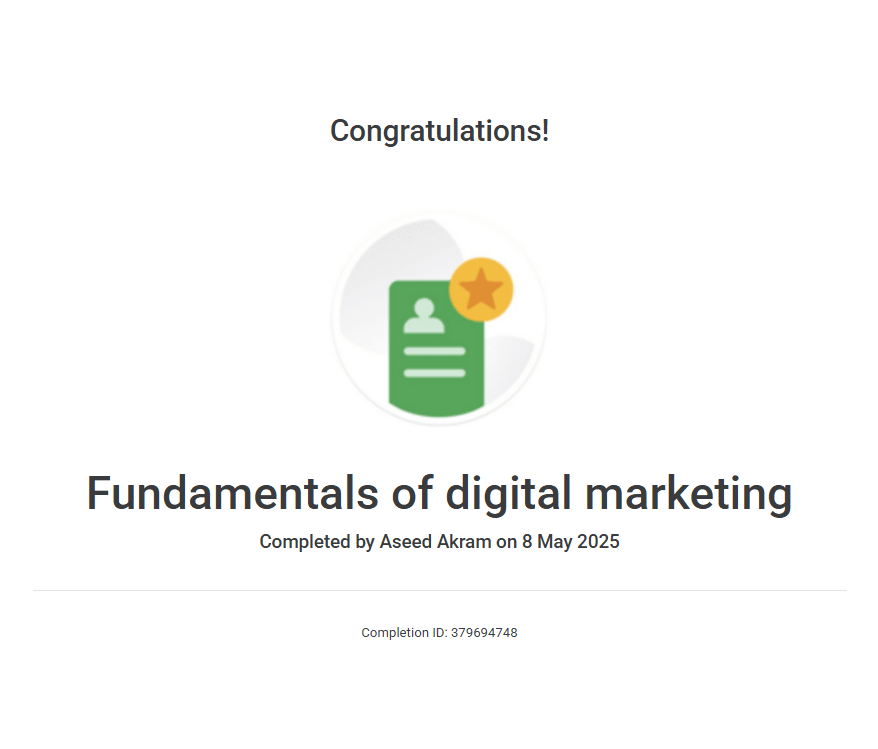 fundamentals of digital marketing certificate by google - aseed akram